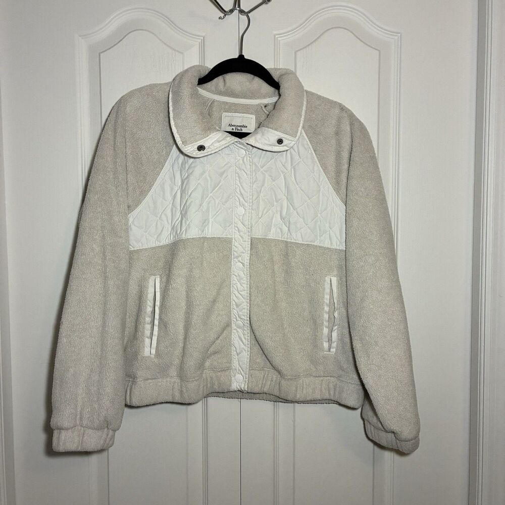 Abercrombie & Fitch Sweater Women Small Beige Full Zip Jacket Fleece Quilted